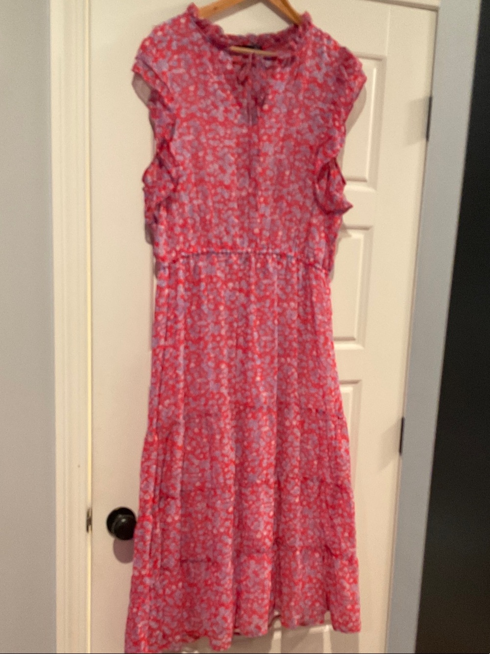 Pink Floral Ruffle Sleeve Dress